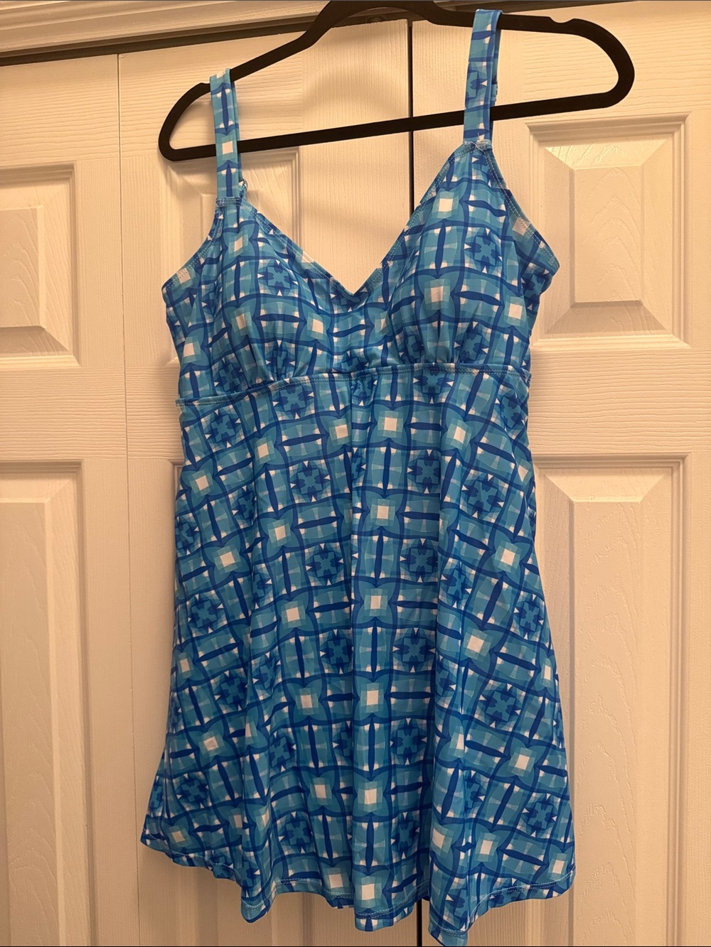 Blue Geometric one piece bathing suit- Women